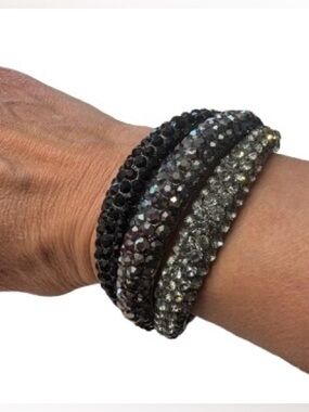 Crystal Wrap Bracelet  - 3-Tones: Black, Pewter and Silver